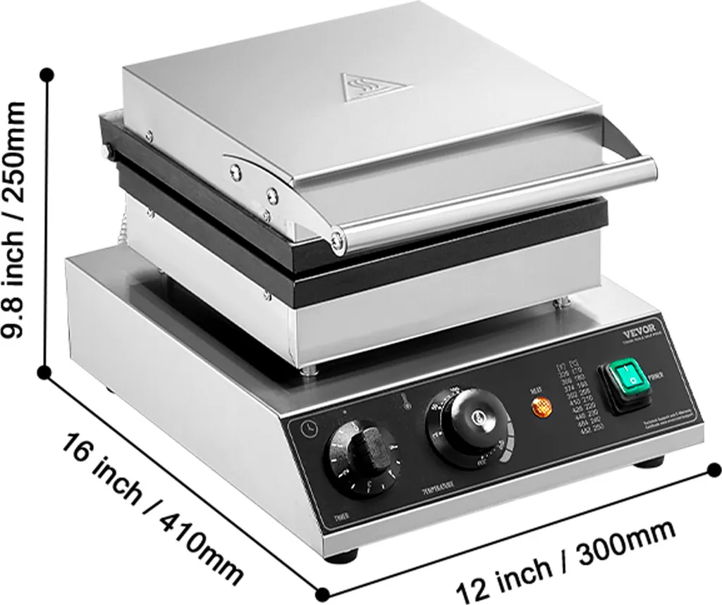 VEVOR macchina per waffle commerciale macchina per waffle 2000 W rivestimento antiaderente macchina per waffle belga in acciaio inox con controllo della temperatura e del tempo, per ristorante panetteria snack bar 2 pz. Cialde - 8