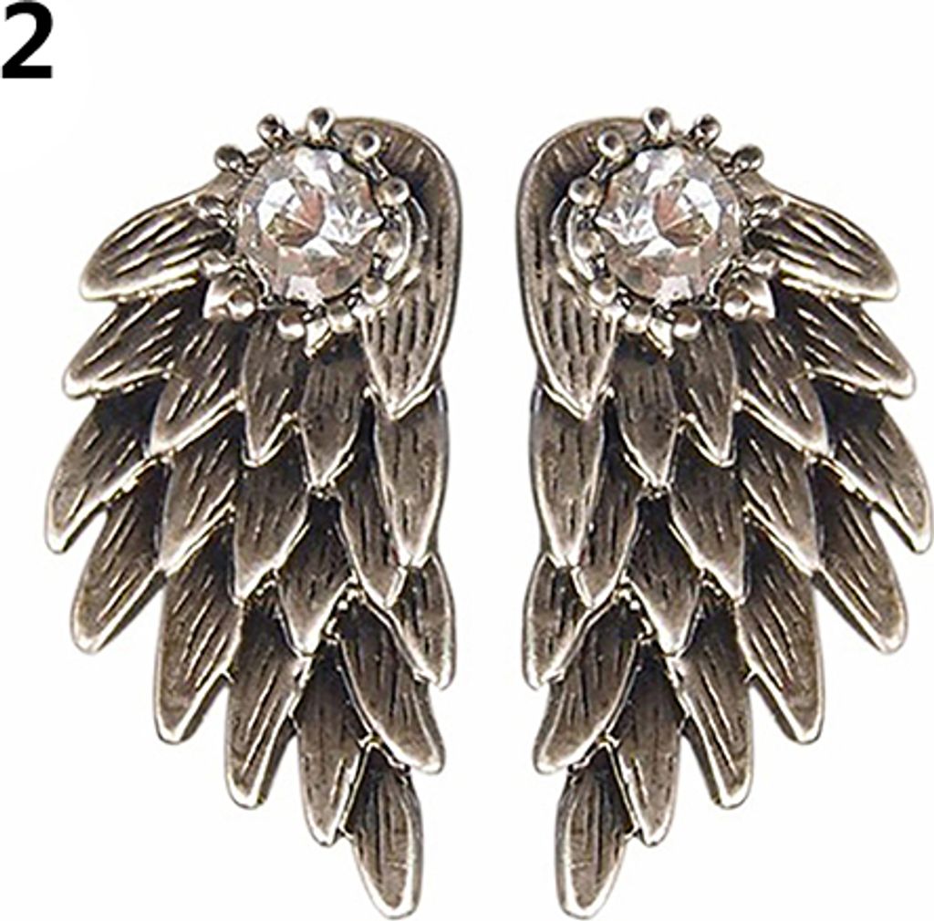 1 Paar Damen-Ohrstecker, modisch, Weihnachtsgeschenk, Engelsflügel, Strass-Intarsien-Bronze