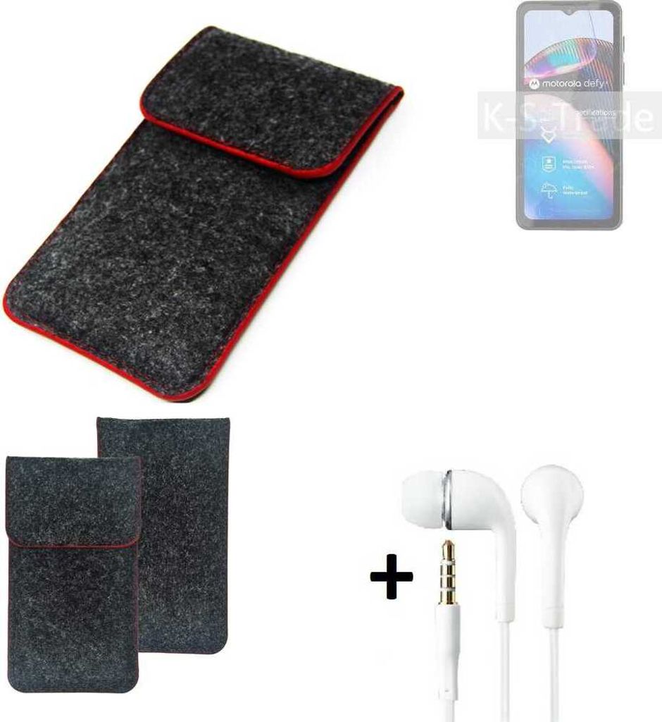 K-S-Trade Handy Schutz Hülle kompatibel mit Motorola Defy 2 Schutzhülle Handyhülle Filztasche Pouch Tasche Case Sleeve Filzhülle dunkelgrau roter