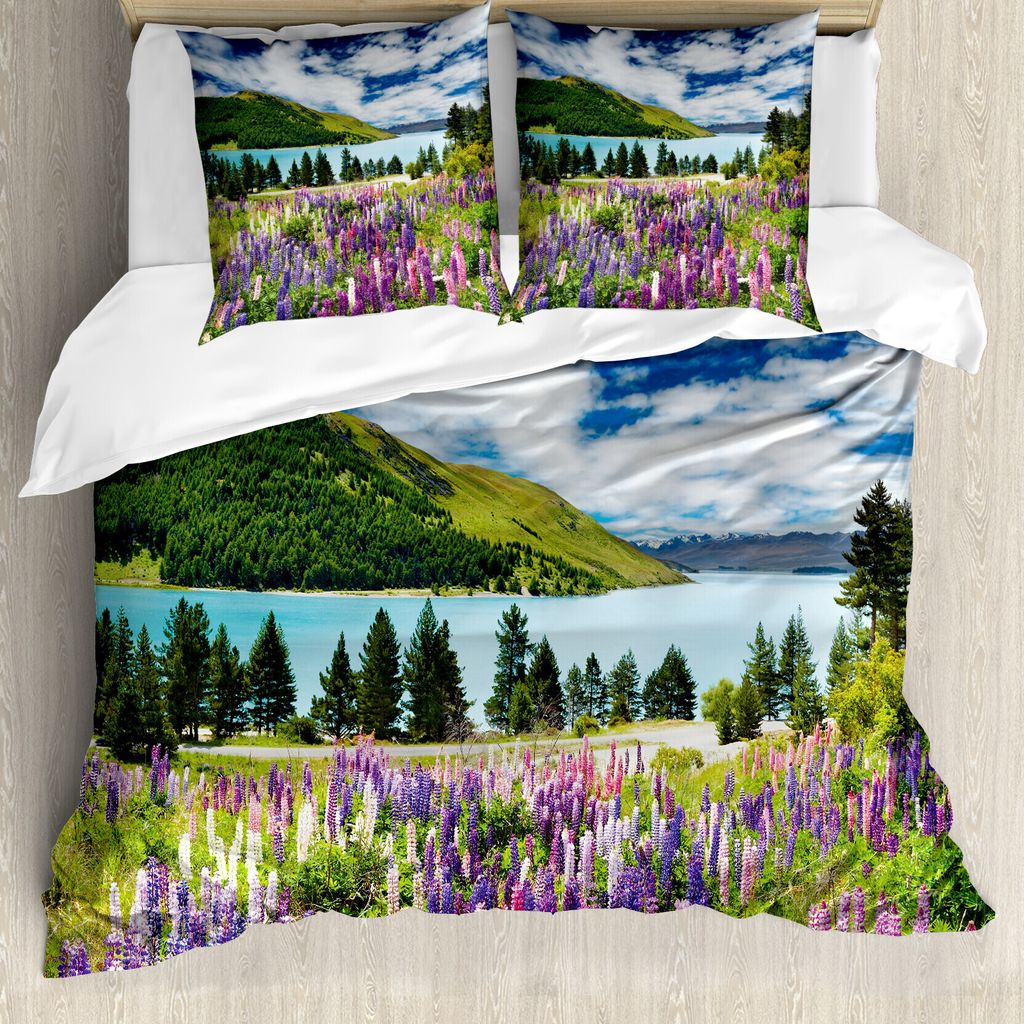 ABAKUHAUS Natur Bettbezug, See Blumenblütenblätter, Milbensicher Allergiker geeignet mit Kissenbezügen, 200 cm x 200 cm - 80 x 80 cm, Lila Farn-...