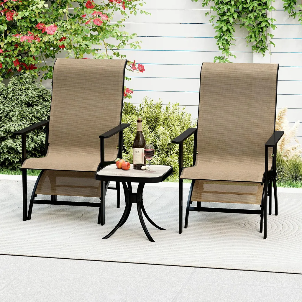 COSTWAY Ensemble Balcon 5 Pièces avec 2 Chaises, Tabourets et Table - 9