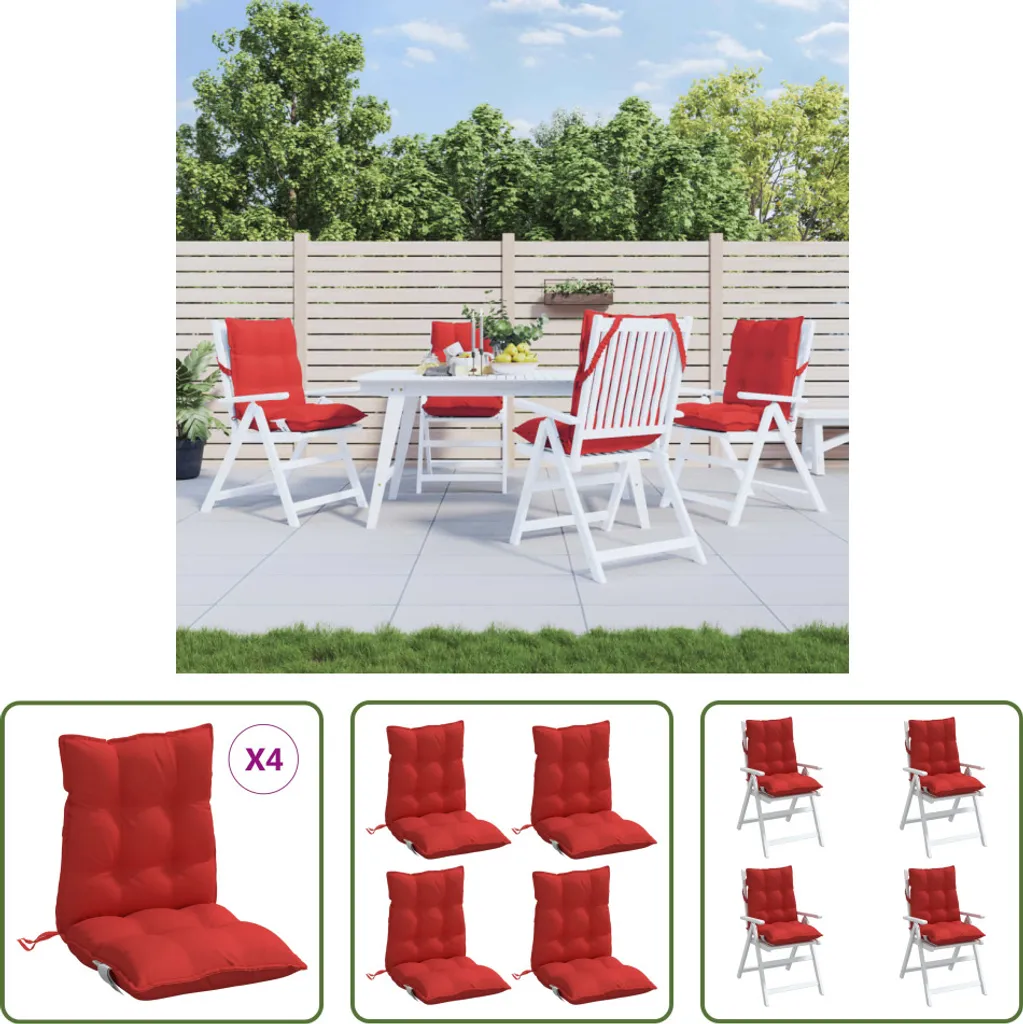 The Living Store Cuscini per schienale basso 4 pezzi. Tessuto Oxford rosso