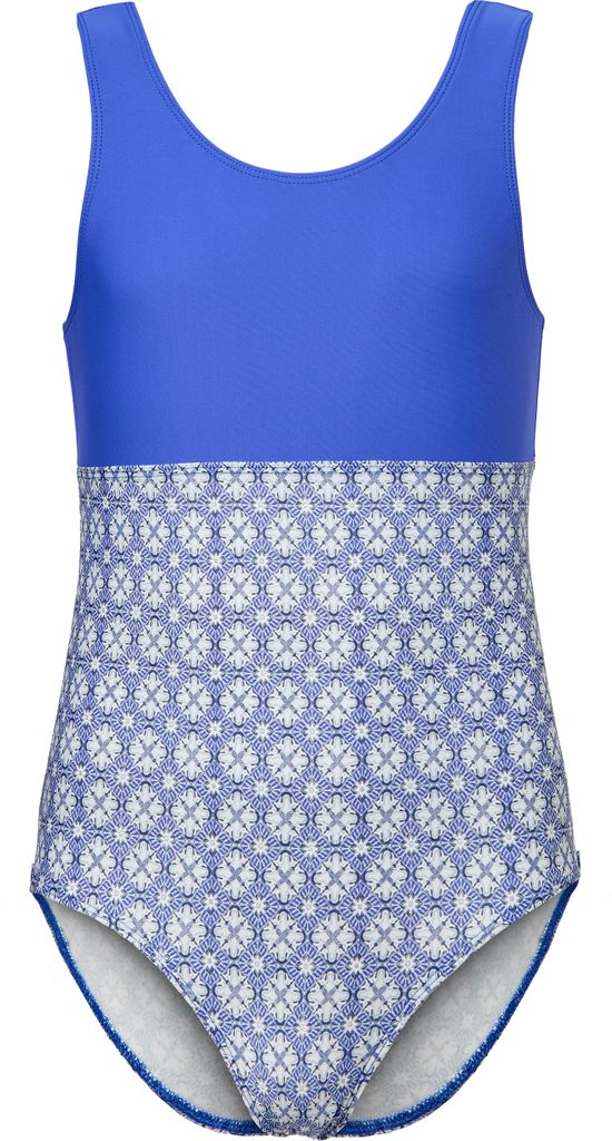 Teenager Mädchen Badeanzug einteilig UV Schutz 50 MS10-445 (Blau/Mosaica/Dots, 104)