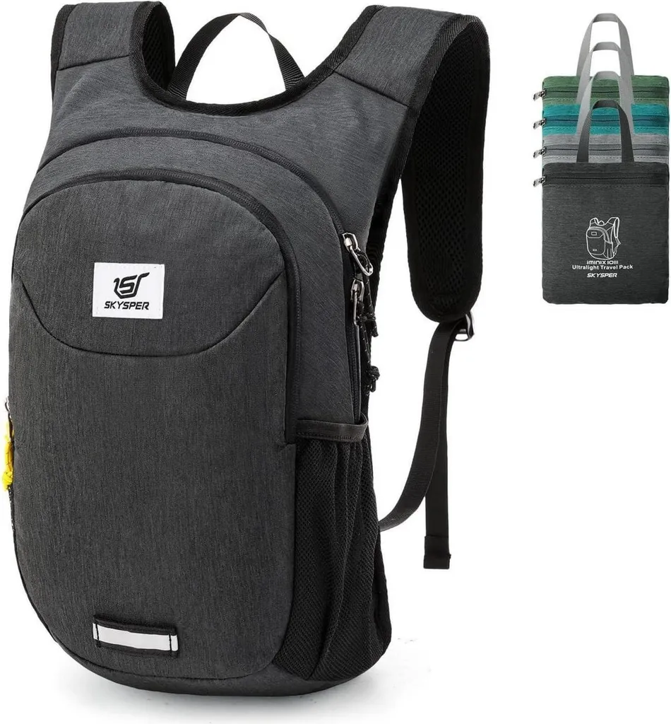 Petit sac à dos d'appoint 10L pliable noir idéal sport et sorties outdoor