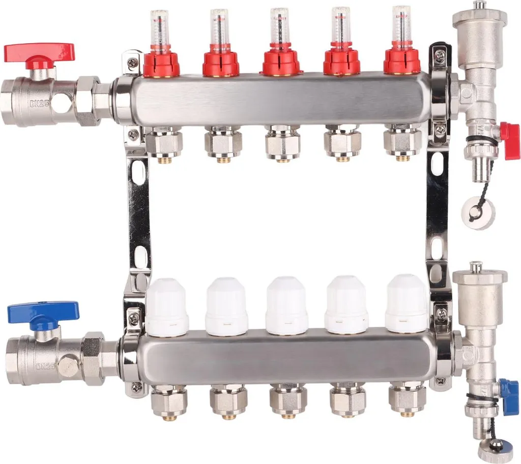 Répartiteur chauffage au sol 5 zones inox pour installation complète