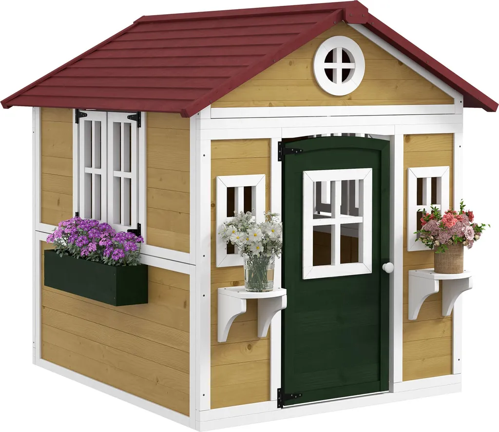 Maisonnette de jeu extérieure pour jardin avec jardinières décoratives