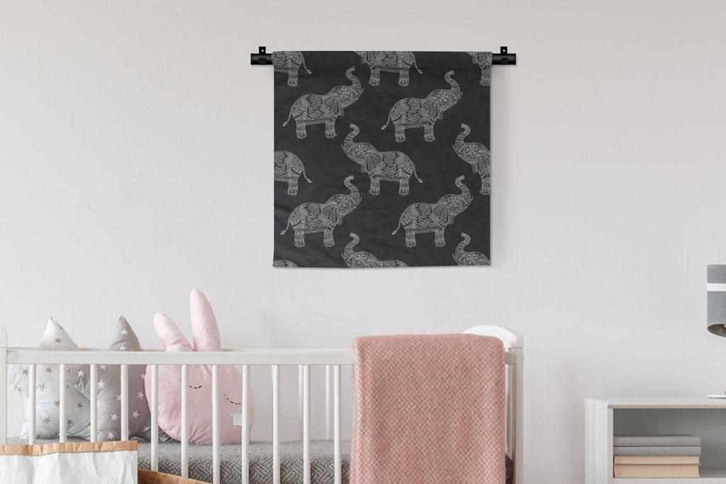 MuchoWow Wandteppich Wandbehang Elefant - Muster - Boho 60x60 cm Tapisserie Dekoration Wandtuch - Dekorationen - Wand Decke