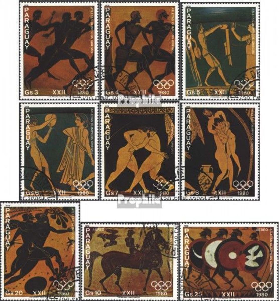 Briefmarken Paraguay 1979 Mi 3239-3247 (kompl.Ausg.) gestempelt Olympioniken - Gemälde auf griechischen Vasen