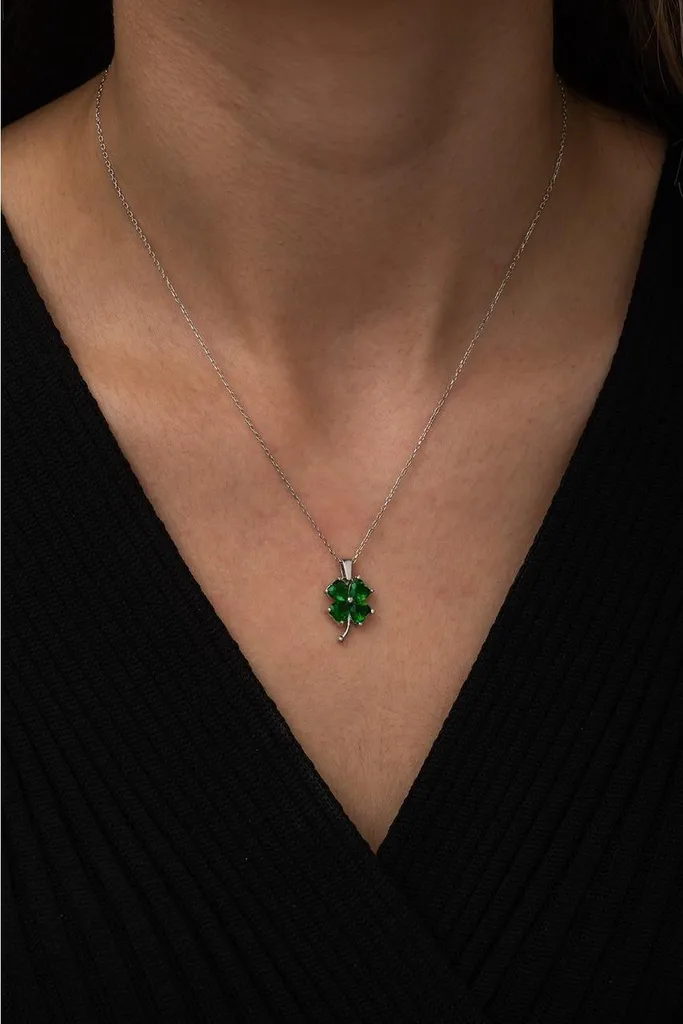 Collier trèfle vert argent 925 - Idée cadeau d'anniversaire