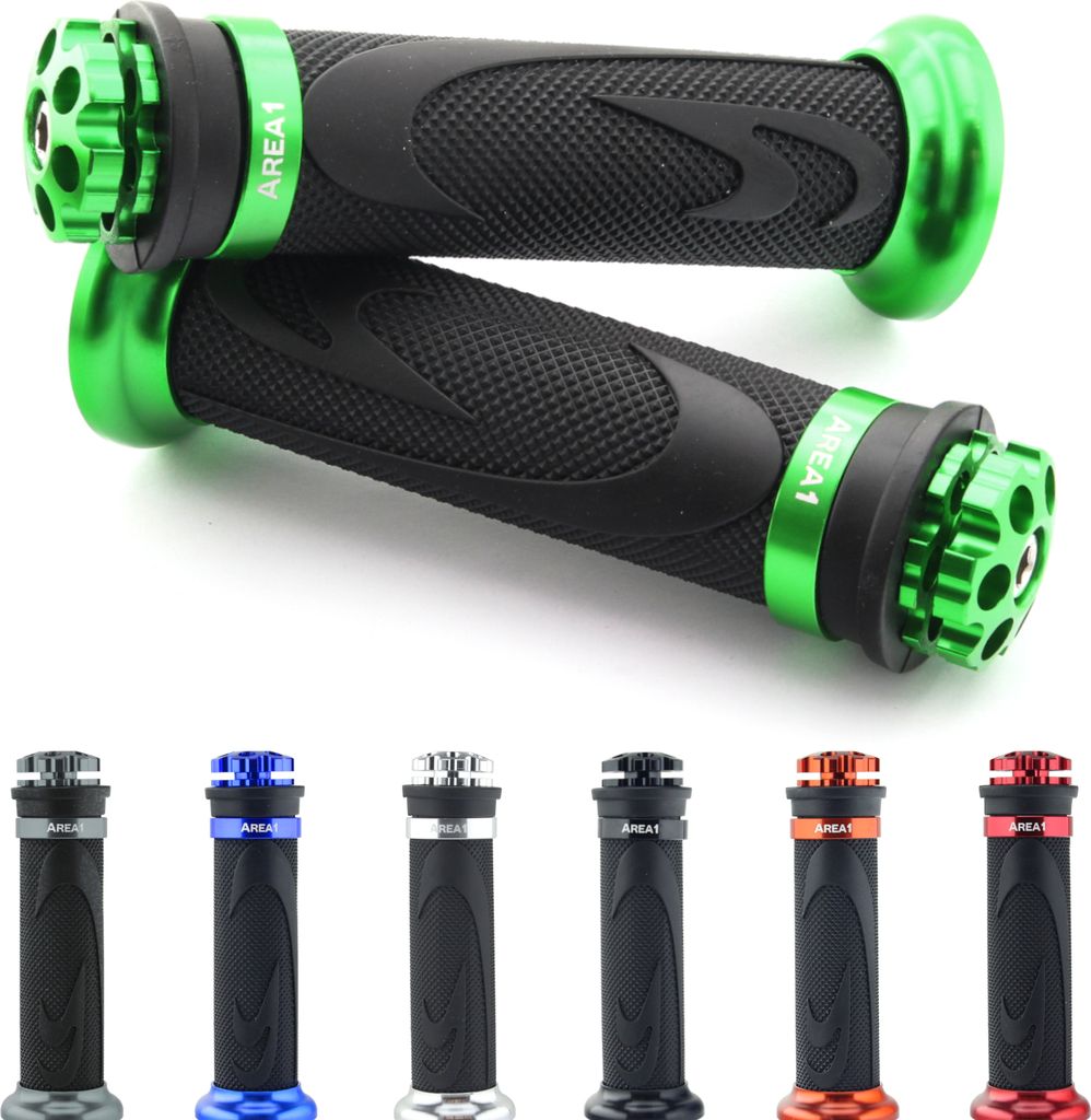 Area1 Motorrad Motorroller Lenkergriffe Griffe Griffgummis 2 Stück 1x 22mm + 1x 24-25mm (7/8 / 1 Zoll) Typ RS1 Farbe Grün
