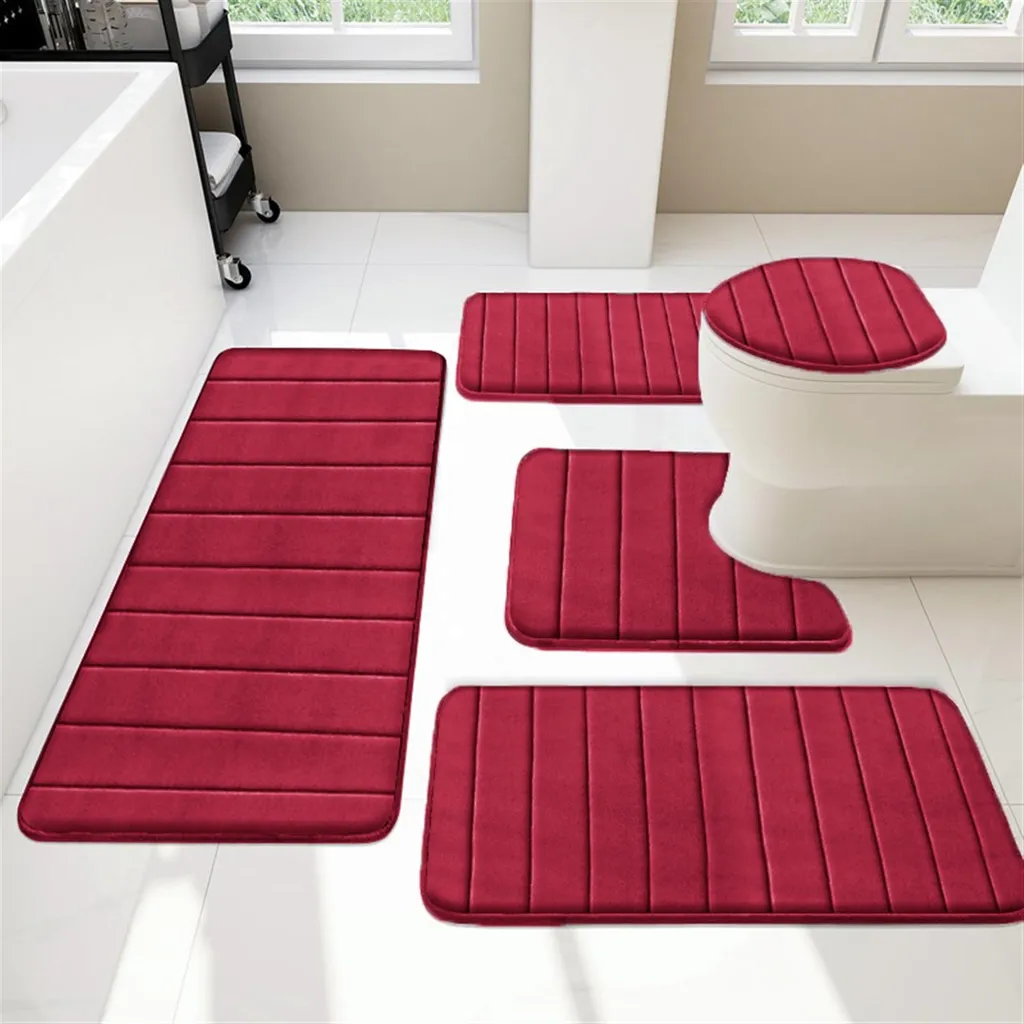 Set Professionale Tappeti Bagno 5 Pezzi Rosso Vino Antiscivolo TPR