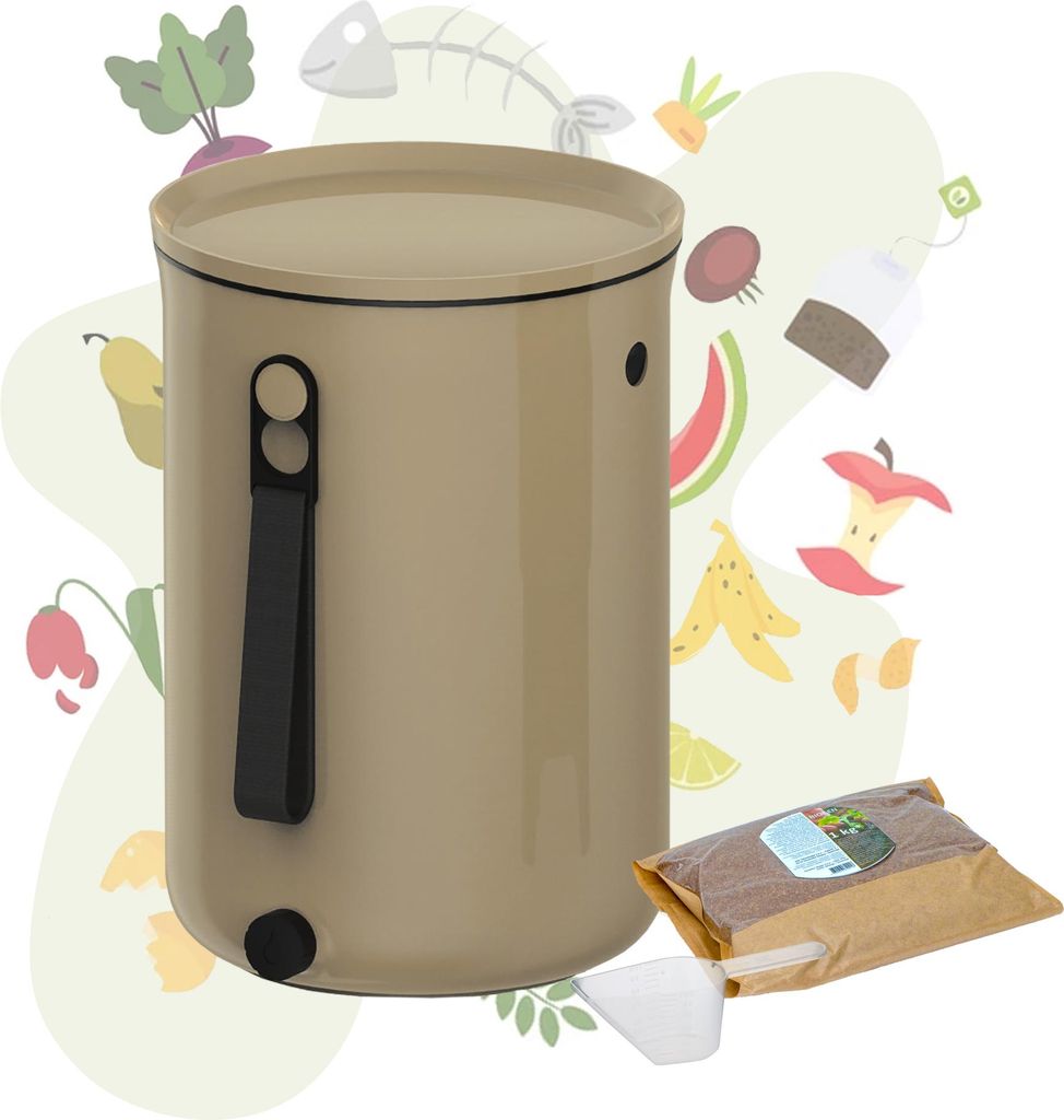 Skaza Bokashi Organko 2 | Preisgekrönter Küchenkompostbehälter aus recyceltem Kunststoff | 9.6 L | Starter Set für Küchenabfälle und Komposti...