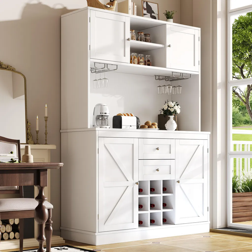 Buffet de cuisine noir et blanc en MDF robuste avec grand rangement