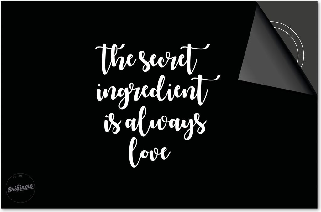 Induktionsschutz 59x52 - abdeckplatte Induktion matt- Dietrix Kochfeldschutz- DELUXE - Zitate - The Secret Ingredient is Always Love Schwarz
