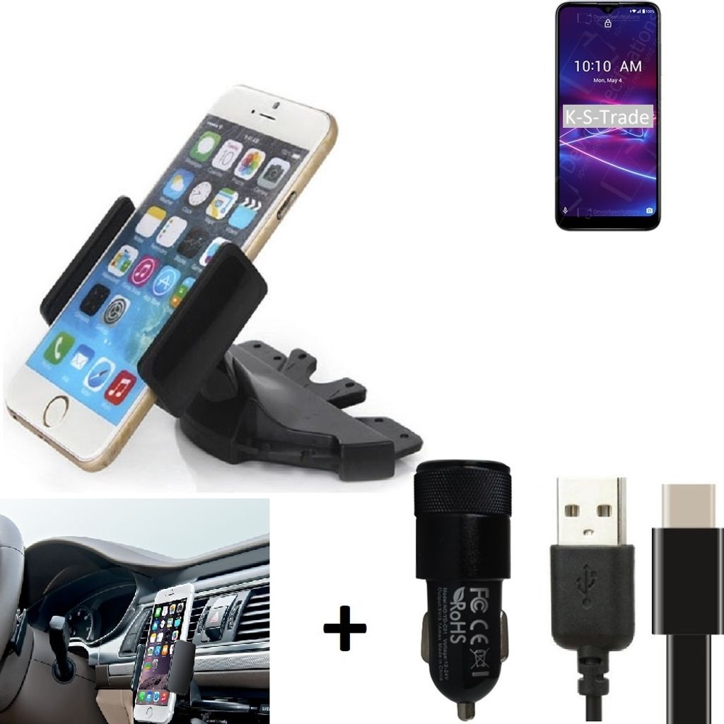 K-S-Trade CD Schlitz Handy-Halterung kompatibel mit Coolpad Legacy Brisa Autohalterung KFZ-Halter Radio Handy Halterung 360° drehbar CD-Schacht inkl.