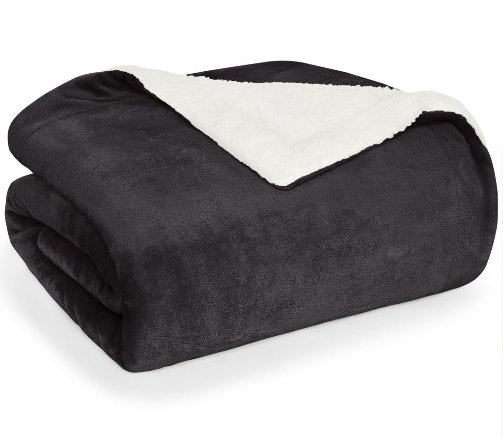 Blumtal Sherpa Kuscheldecke 230x270 cm – Flauschige Wohndecke – Weiche Wohn- & Kuscheldecke, Dunkelgrau