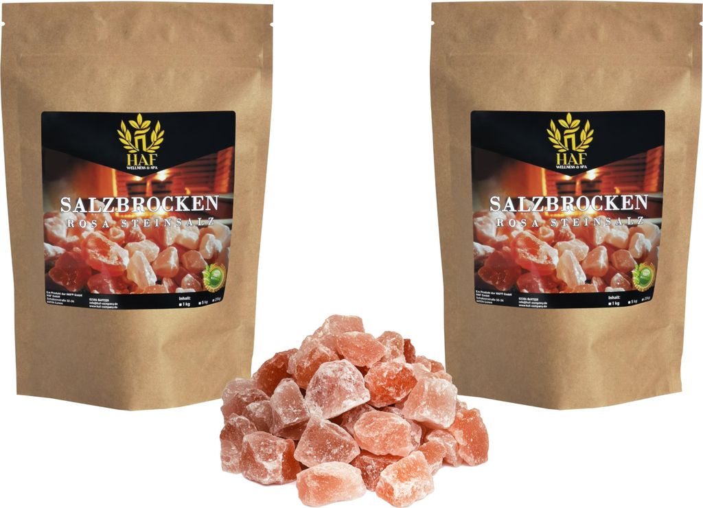 HAF Rosa Salzbrocken 2 kg | Grobe Steinsalz Brocken ohne Zusätze und naturbelassen aus der Salt Range in Pakistan | Salzsteine | Solebrocken
