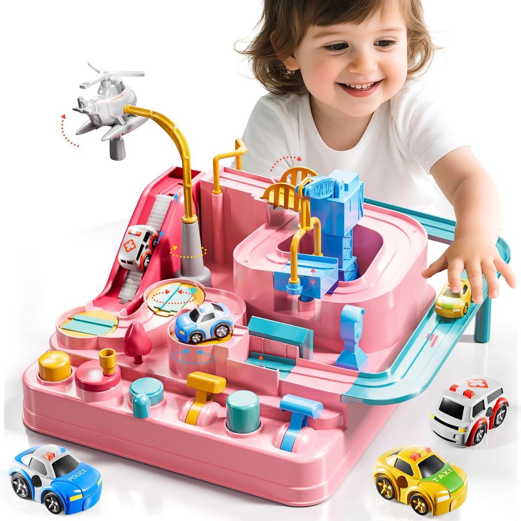 Spielzeug ab 2 Jahre, Auto Spielzeug Geschenke 2 3 Jahre Junge Maedchen, Autorennbahn Abenteuer Auto Kinder Set, Montessori Motorik Spielzeugauto, ...