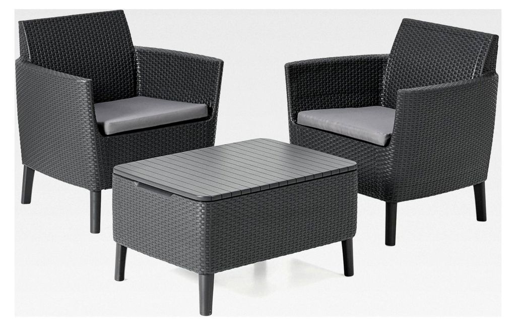 Gartenmöbel-Set aus Rattan für den Balkon mit 2 Sesseln und Couchtisch, Graphit