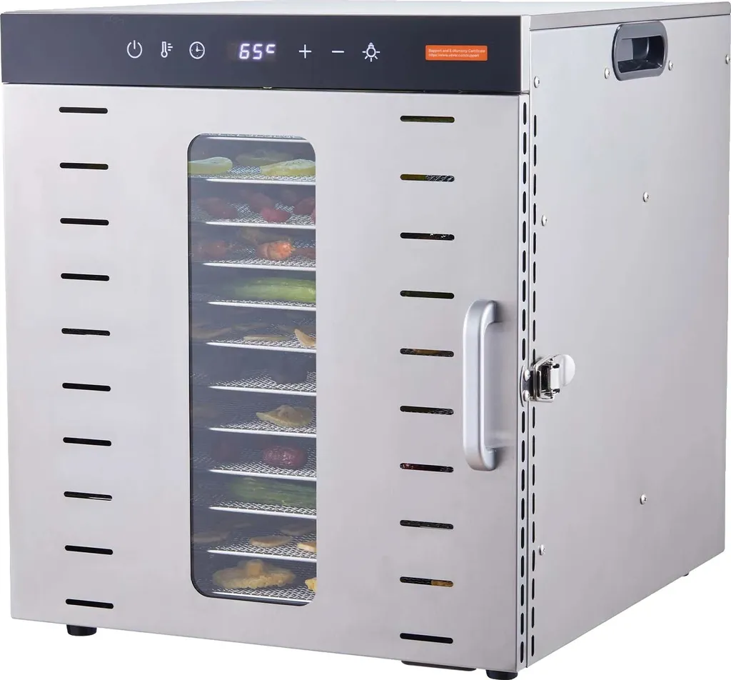 Déshydrateur inox 1000W ventilation 360° pour séchage homogène