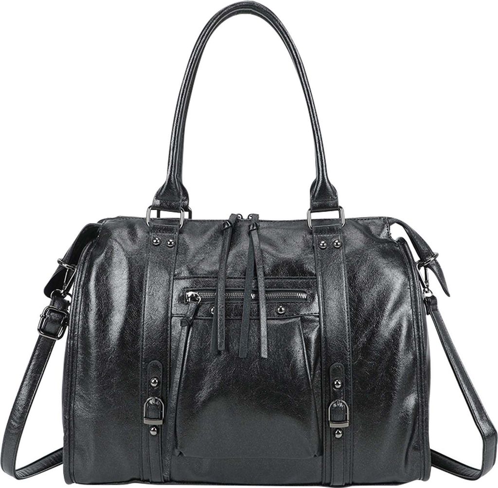 Gallantry, Zipp-Tasche Damen mit Hartgriffen und Umhängeriemen, Schwarz