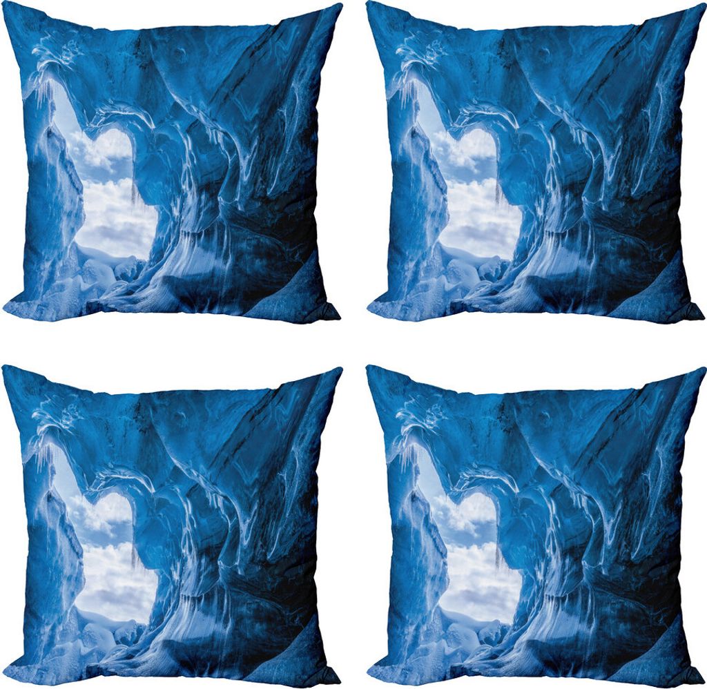 ABAKUHAUS natürliche Höhle Kissenbezug Set (4 Stück), Glacier Gefrorene Cave, Moderner Doppelseitiger Digitaldruck, 50 cm x 50 cm, Blau