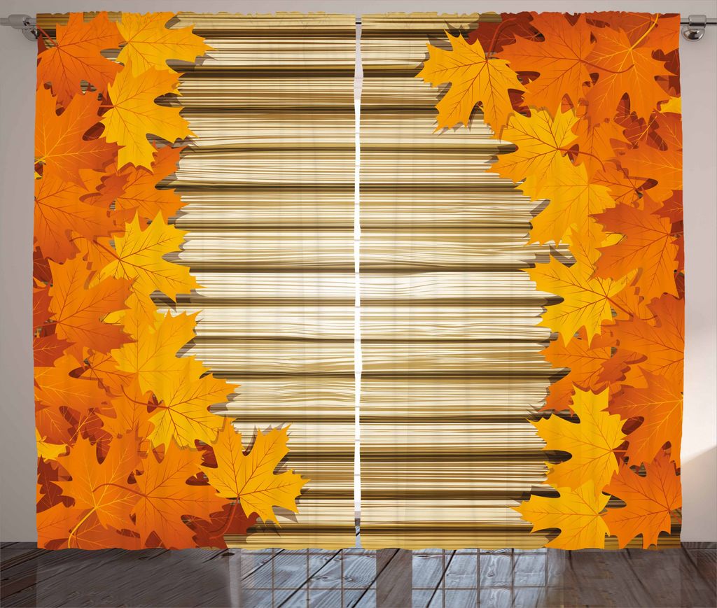 ABAKUHAUS Fallen Rustikaler Vorhang, Fallen Leaves Rustikaler Stil, Wohnzimmer Universalband Gardinen mit Schlaufen und Haken, 280 x 175 cm, Blasse...