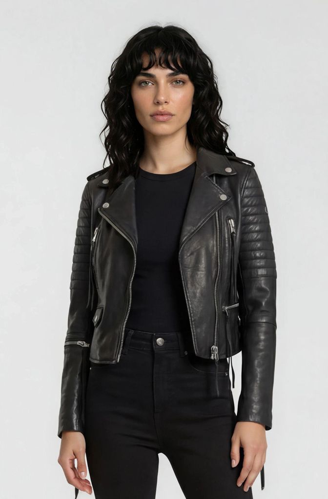 Jade Damen Echtleder Lederjacke Schwarz XS