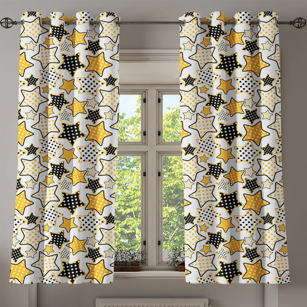 Rideau pour masquer vis-à-vis style rétro jaune et étoiles 280x175 cm