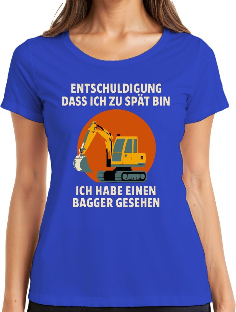 Entschuldigung zu spät Bagger gesehen Baumaschine Baustelle Humor Damen T-Shirt, Blau, XXL