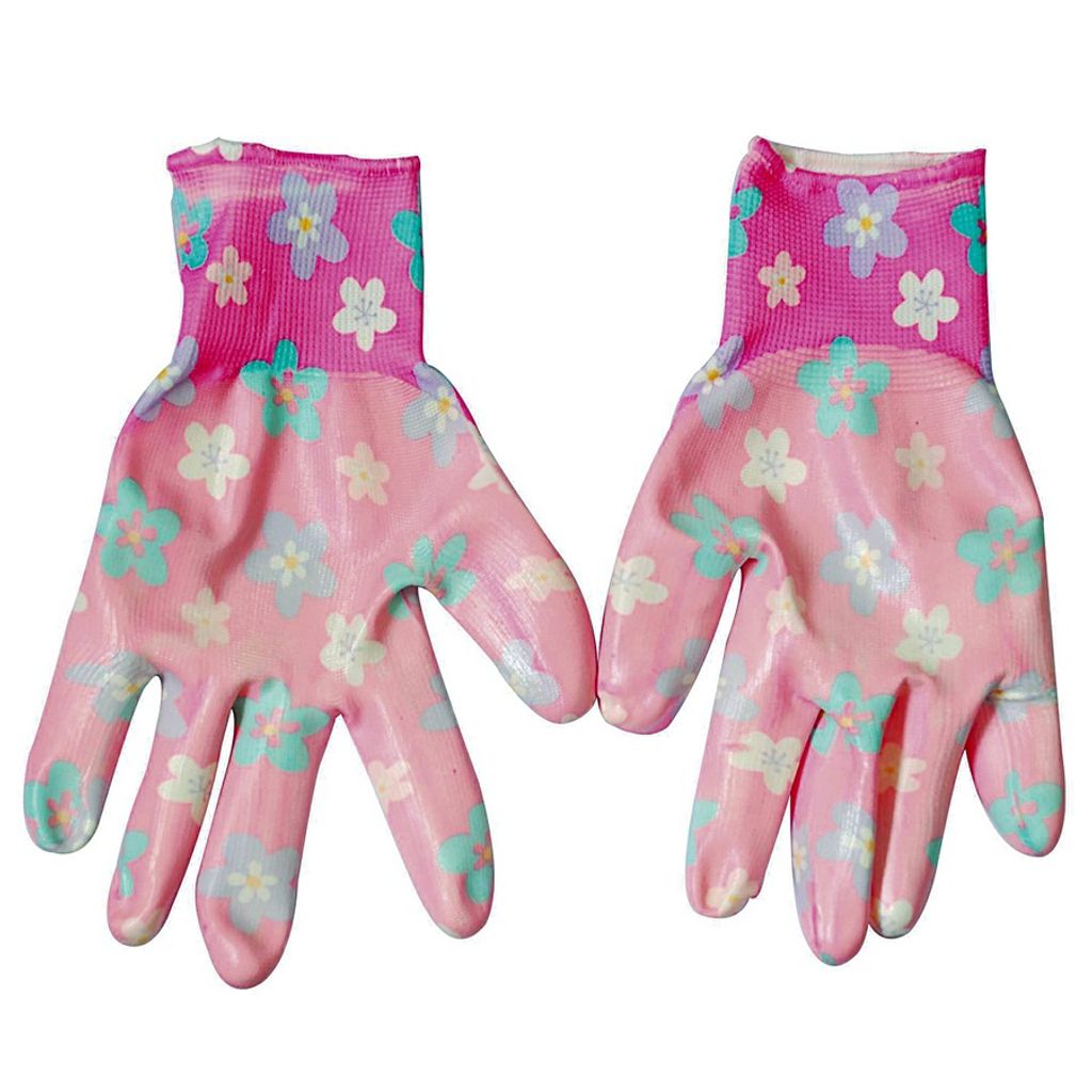 Easy Work Nitril-Gartenhandschuhe, 100% Polyacryl, pink flower (Modell zufällig, 1 Paar)
