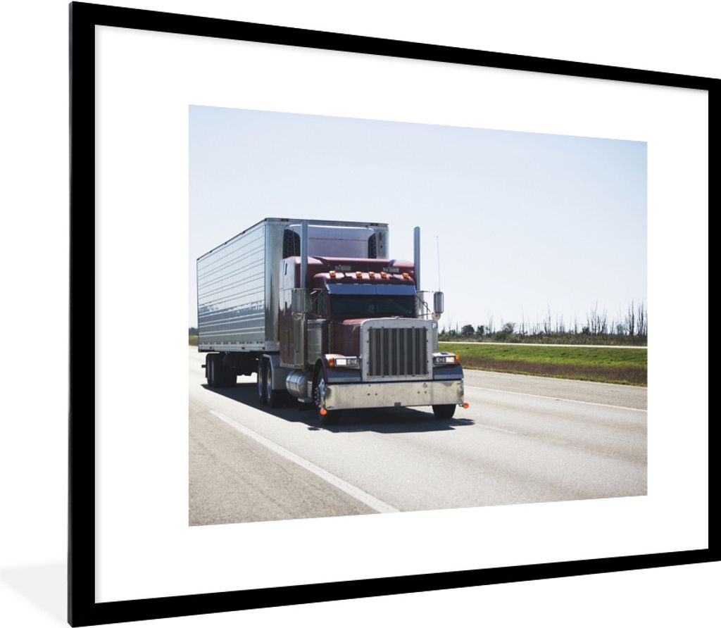 MuchoWow Gerahmtes Poster Sattelschlepper auf der Autobahn 80x60 cm - Poster mit Schwarzem Bilderrahmen Wandposter Rahmen Foto Bilder - Schlafzim...