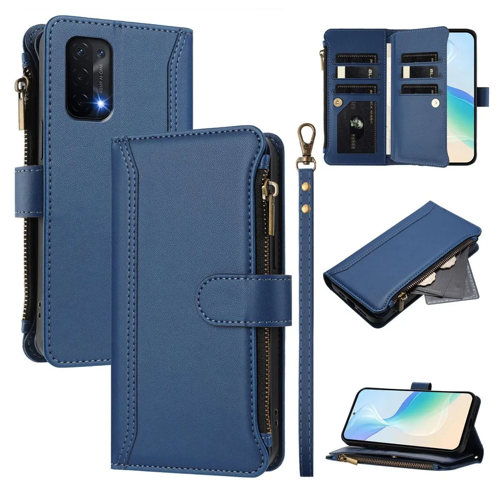 Cover Oppo A93 5G e OnePlus Nord N200 - Custodia Flip Portafoglio Blu