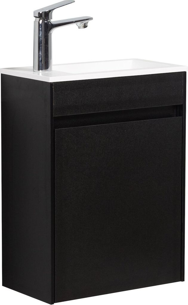 Badplaats Gäste-WC Waschtisch Set Sinta 40 x 22 cm Schwarz Holz - Badmöbel Set mit Waschbecken und Unterschrank, Vormontiert und mit Soft-Close