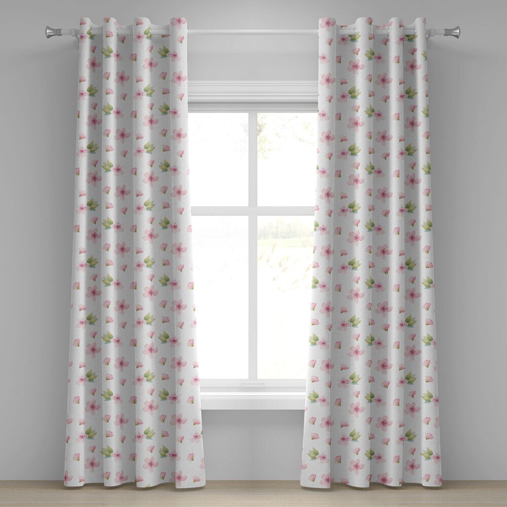 ABAKUHAUS Kirschblüte Ösenvorhang, Frische Frühlings-Wiesen-Duft-Freude und Liebe-zarte Jahreszeit-Blumen, Dekorative 2-Panel-Fenstervorhänge, ...