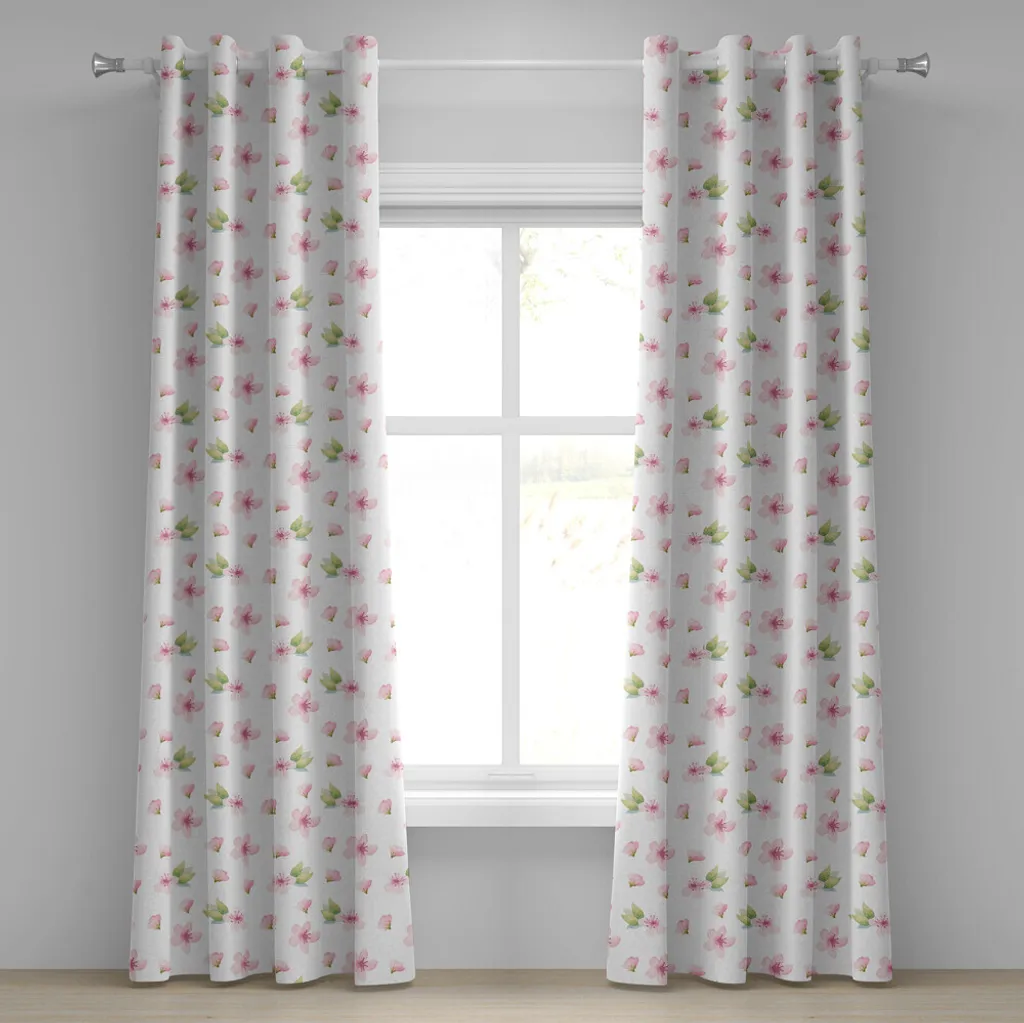 ABAKUHAUS Tenda con occhielli Cherry Blossom, fresca fragranza primaverile dei prati, gioia e amore, delicati fiori di stagione, tende decorative a 2 pannelli, 280 cm x 225 cm, verde bianco rosa