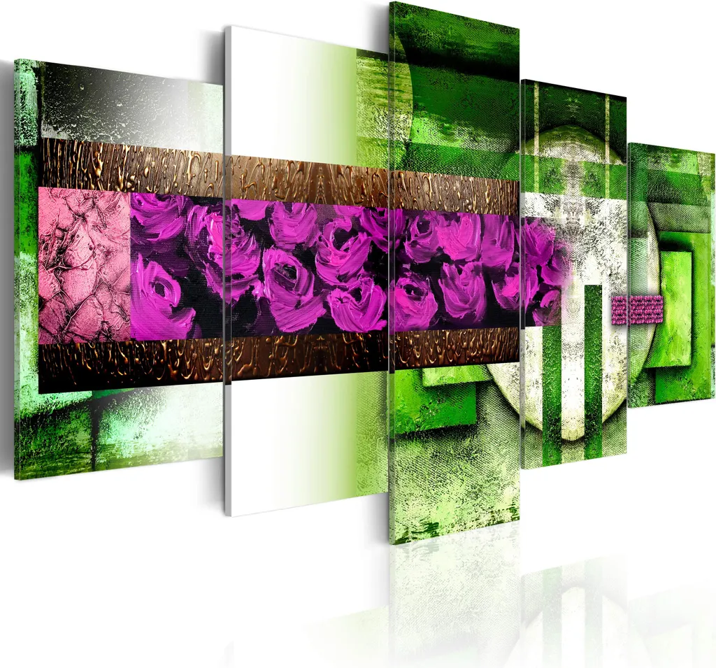 Offerta Quadro 5 Pezzi 200x100 Astratto Fiori Moderni Viola Verde