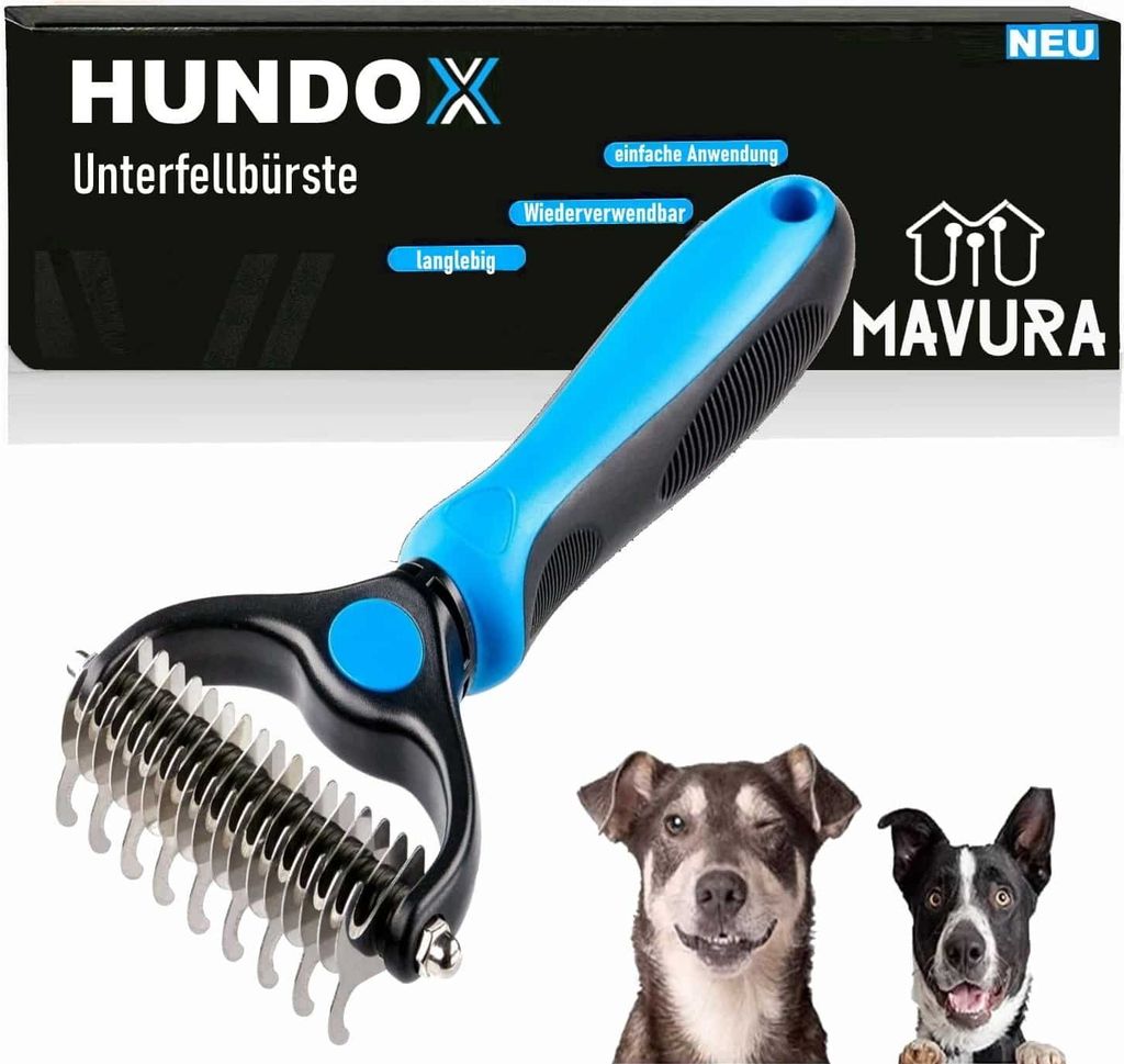 HUNDOX Unterfell Bürste Blau Entfilzung Fellpflege Hunde Katzen Unterwoll Fell