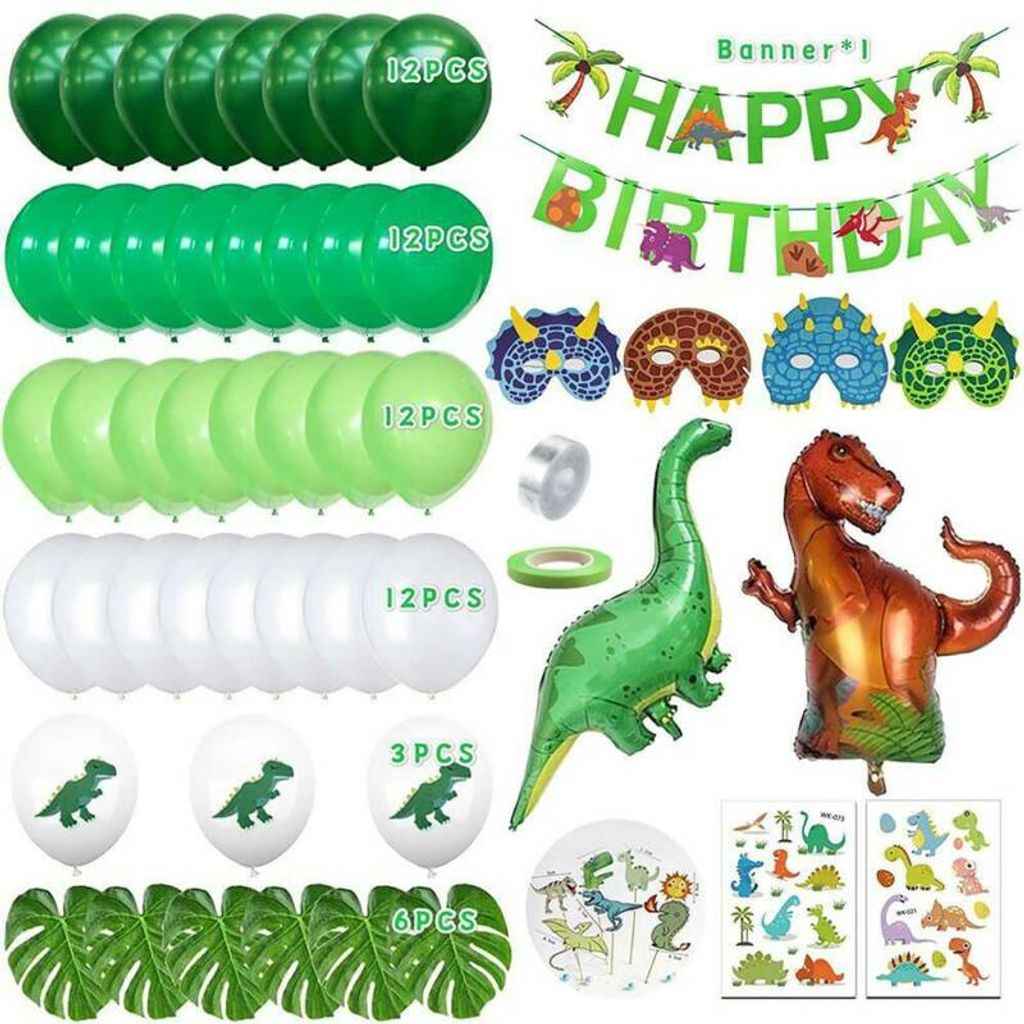 Jungs Kindergeburtstag Deko Dinosaurier,Happy Birthday Luftballons Girlande Grün 