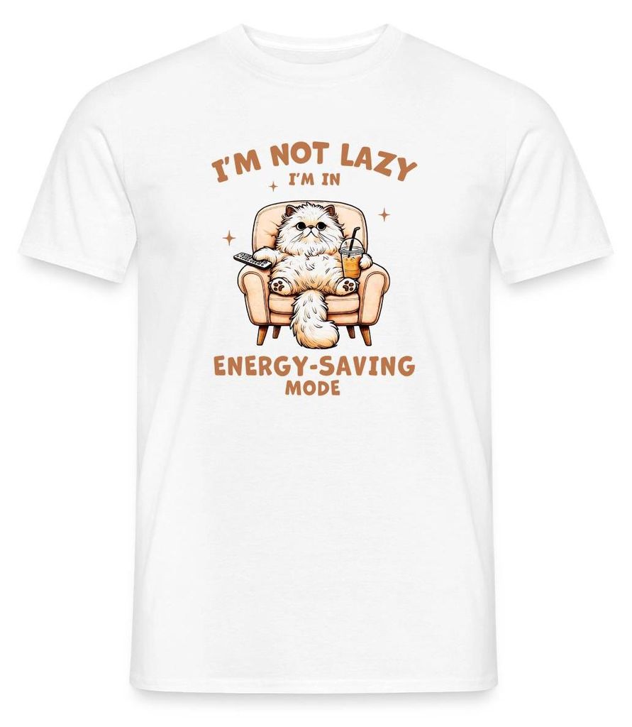 Spreadshirt I’m Not Lazy I’m In Energy Saving Mode | Katze Männer T-Shirt, M, Weiß