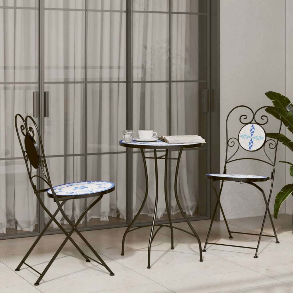 "Rabatt" Mosaik-Bistro-Set - mit tishe & Stuhl - Blau und Weiß Eisen und Keramik - Lounge-Dining set CC9631