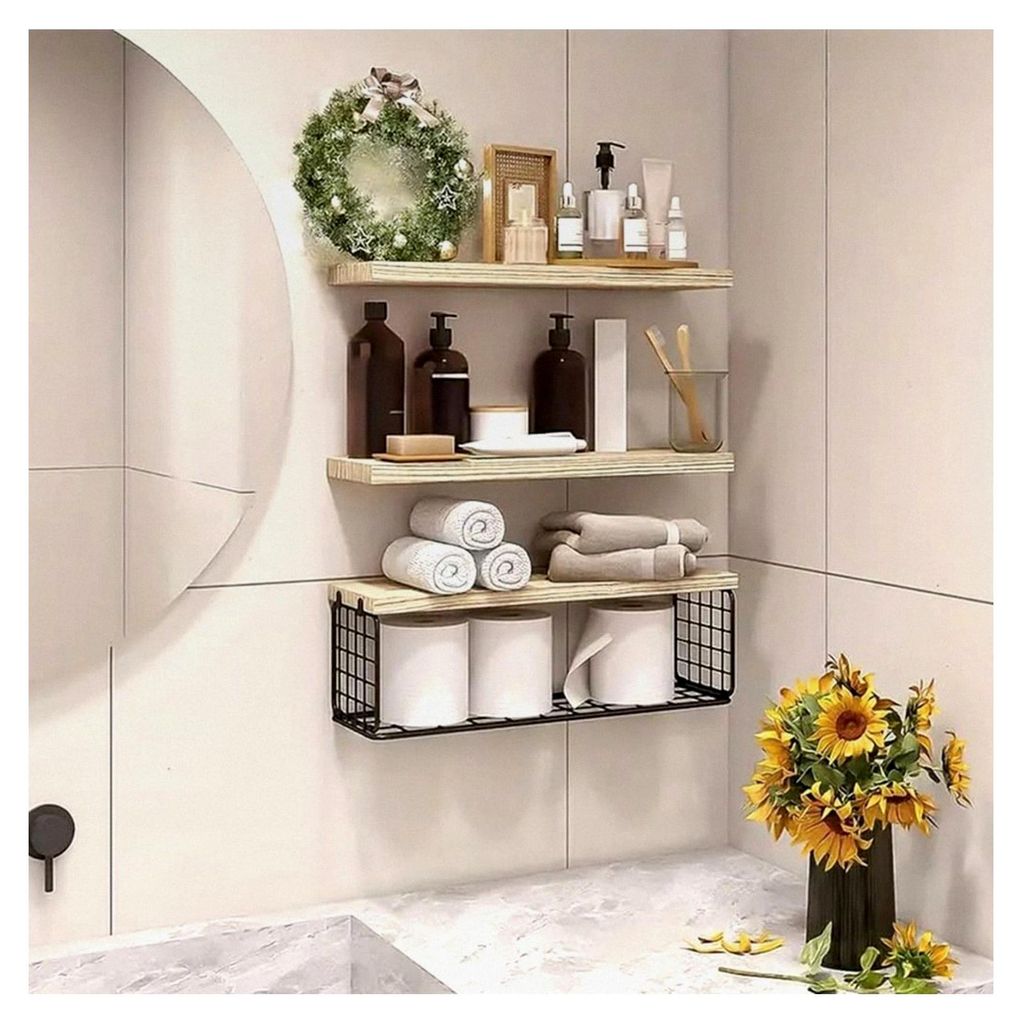 3+1 Stück Wandregal Holz für Küche, Badezimmer und Wohnzimmer
