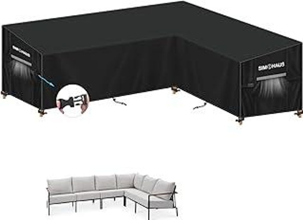 Lounge Abdeckplane für L Form Gartenlounge Abdeckung L-Form Loungemöbel Abdeckung Wasserdicht für Polyrattan Lounge Rattan Gartenmöbel Set UV-B...