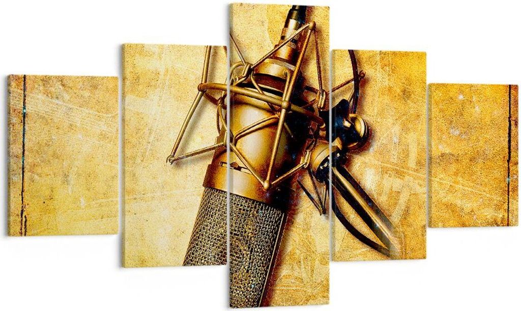 Bild auf Leinwand - Leinwandbild - Mikrofon Musik Lied - 125x70cm - Wand Bild - Wanddeko - Leinwanddruck - Bilder - Kunstdruck - Wanddekoration - L...