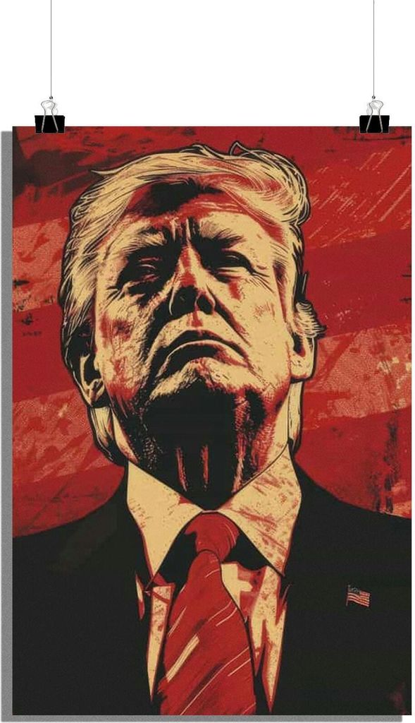 Donald Trump Poster - Präsident Poster - Amerika Poster - Politik Poster - Roter Hintergrund Poster - 51x71cm - Perfekt zum Einrahmen