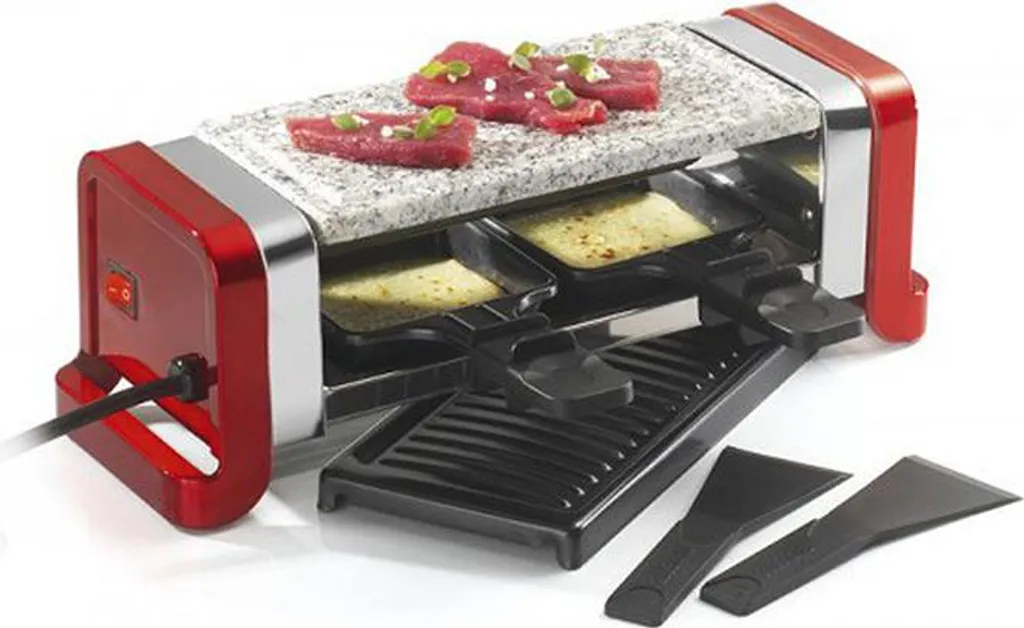 Appareil à Raclette 2 Personnes avec Pierre à Cuire et Gril Rouge