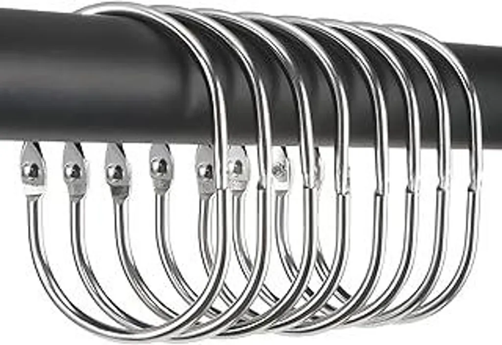 Realure 50 Pezzi Anelli Per Tende Con Ganci Metallo,Clip Per Tende In Acciaio Inox, Mollette Per Tende Argento, Curtain Rod Clip Per Tende Da Bagno Tenda Da Doccia