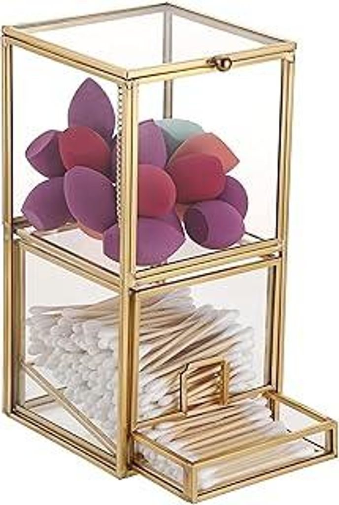 SUMTree 2 Etagen Wattestäbchen box aus Glas Make-up-Pinsel-Halter Beauty-Ei-Box Wattebauschholder Tupferhalter Süßigkeiten Organizer Organisatio...
