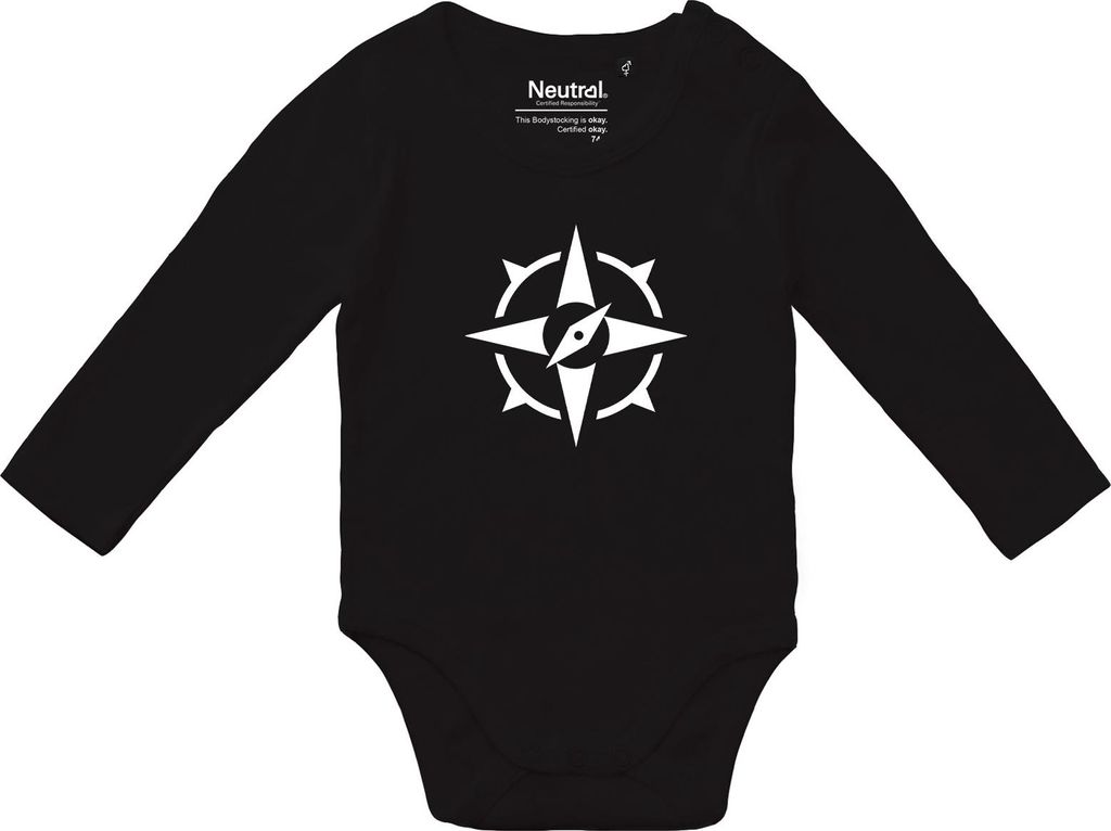 Huuraa Baby Body Kompass Bussole 68 Black Baumwolle Fairtrade Langarmbody Geschenkidee