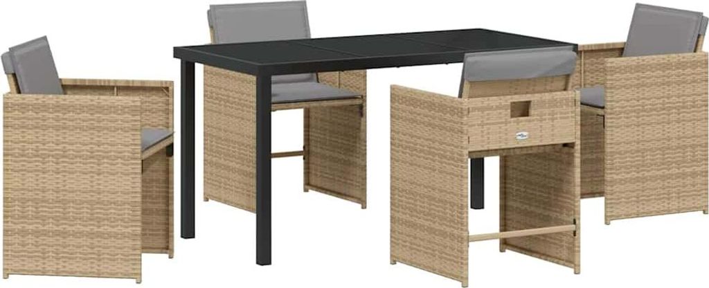 vidaXL Garten Essgruppe mit Kissen 5 pcs Beige Poly-Rattan